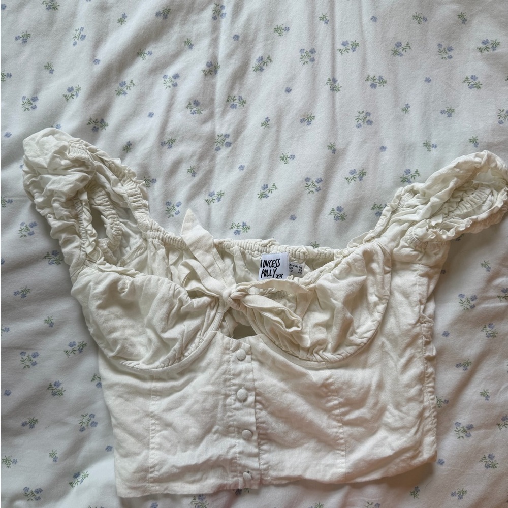 Princess Polly Ivory Ruched Tie-Front Crop Top